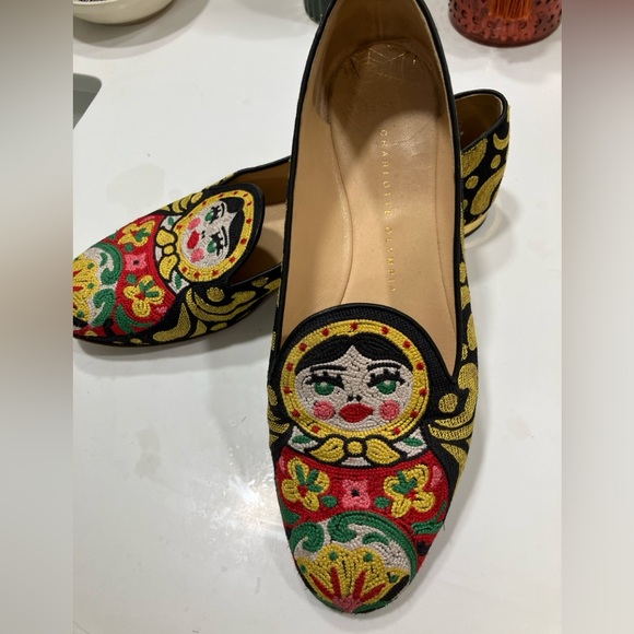 Rare! Charlotte Olympia Matryoshka doll embroidered loafer flats 40 US 9 - Picture 2 of 9